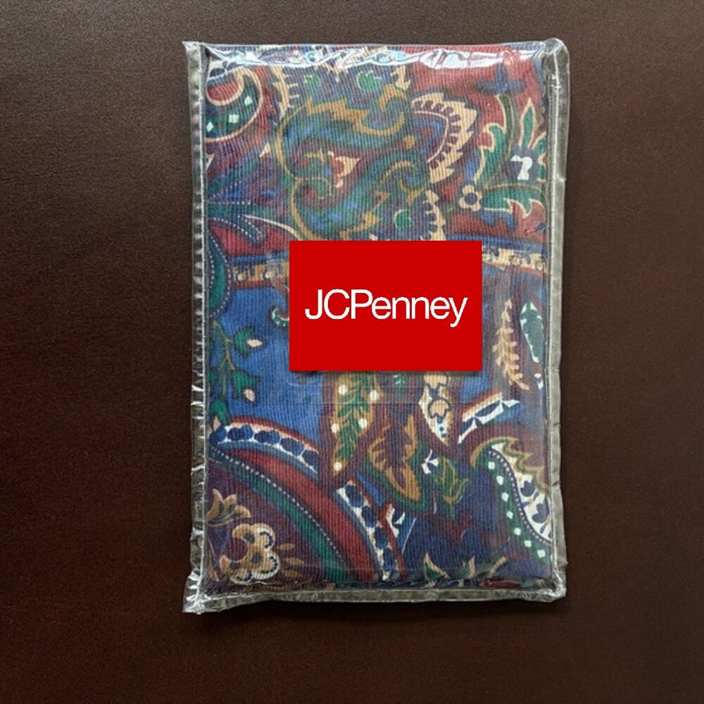 new JCPenny Navy Blue, Burgandy, Tan Paisley Queen Bedskirt + 2 Std Pillow shams - Picture 11 of 13